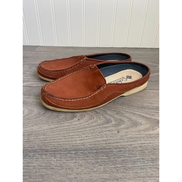 Columbia Bayview Clog Size 5 Rust Brown Leather Slip on Mules Outdoor Slippers - Picture 2 of 5